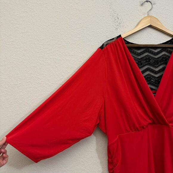 TORRID Surplice Top Womens Blouse Sz 5X Plus Red V-Neck 3/4 Sleeve Knit NWT - Picture 4 of 11